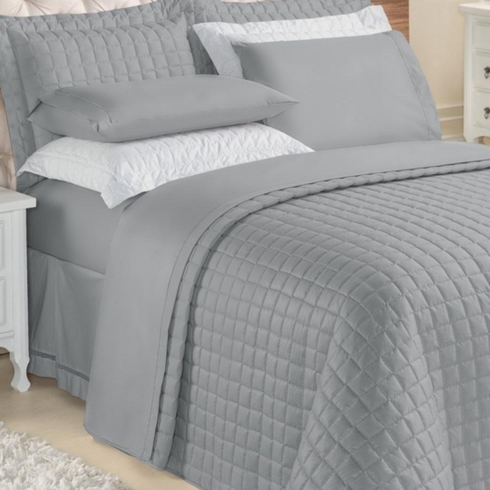 Kit Top Line Cobre Leito King 180 Fios + Jogo De Lençol - 7 Peças Cinza - 2