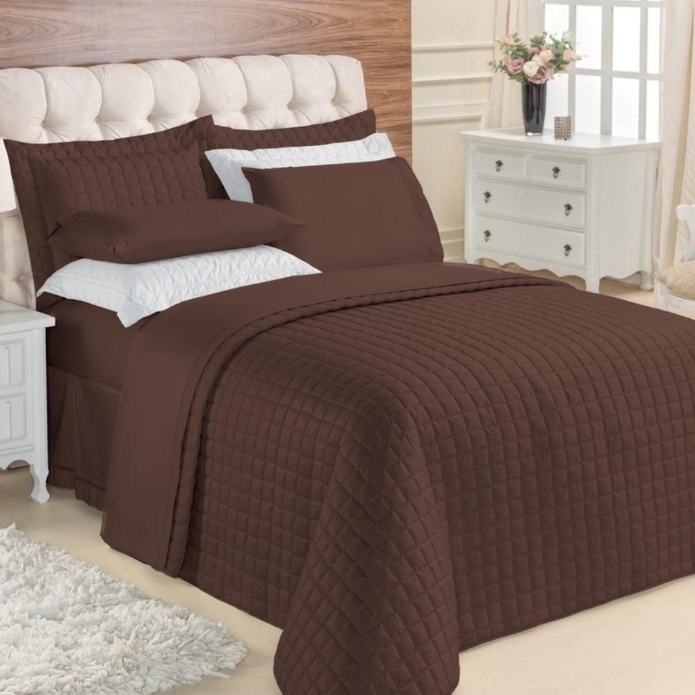 Kit Top Line Cobre Leito Queen 180 Fios + Jogo De Lençol - 7 Peças Tabaco - 1