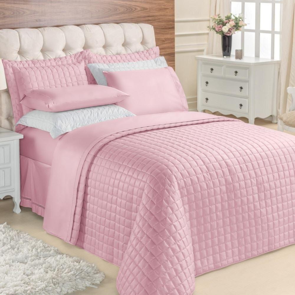 Kit Top Line Cobre Leito Queen 180 Fios + Jogo De Lençol - 7 Peças Rose - 1