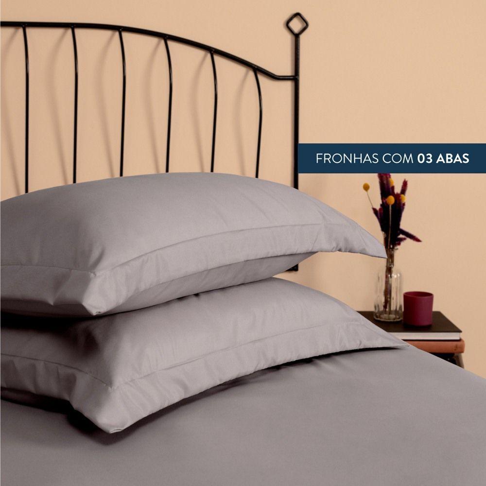 Jogo De Lençol Queen Slim Percal 200 Fios 3 Peças - Cinza - 2