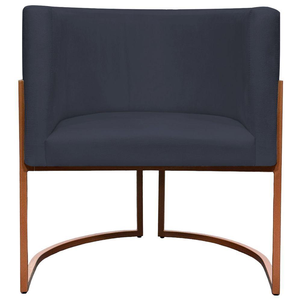 Poltrona Decorativa Recepção Luna Suede Cores Base De Ferro Bronze - Preto, Suede - 5