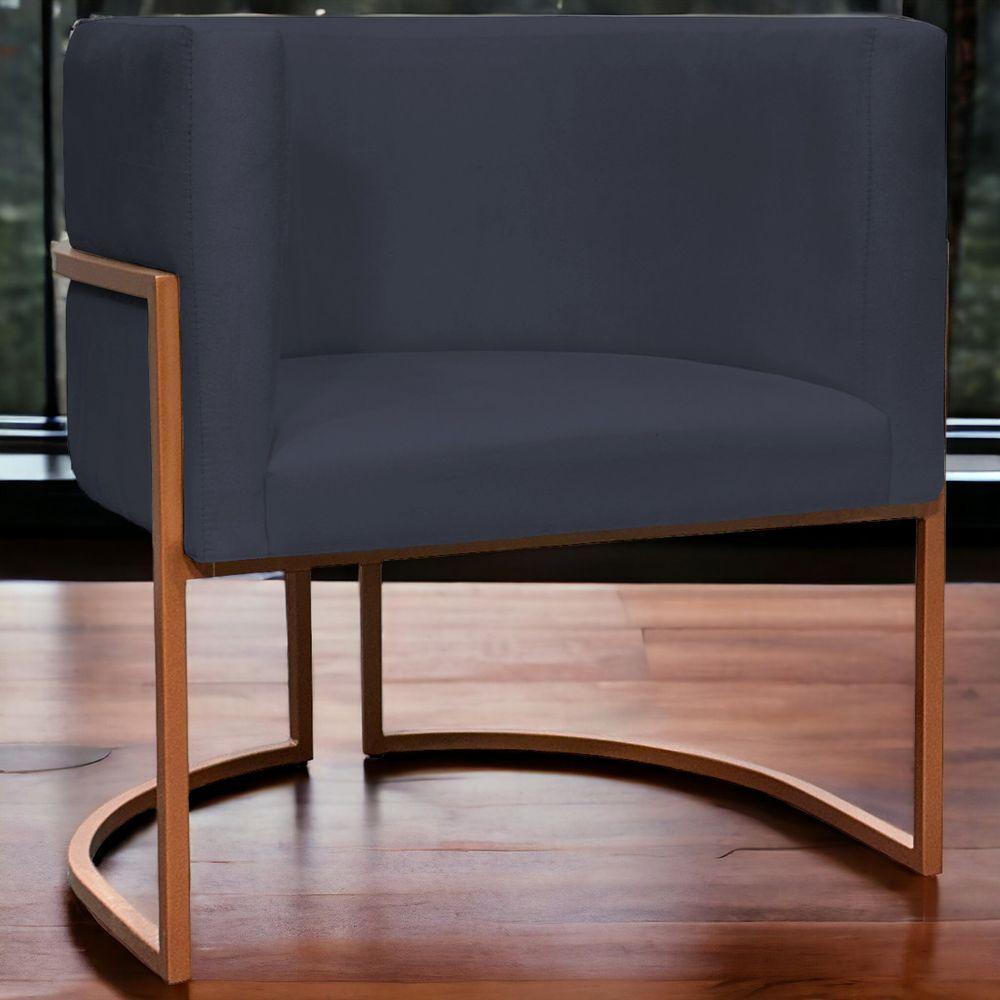 Poltrona Decorativa Recepção Luna Suede Cores Base De Ferro Bronze - Preto, Suede - 6