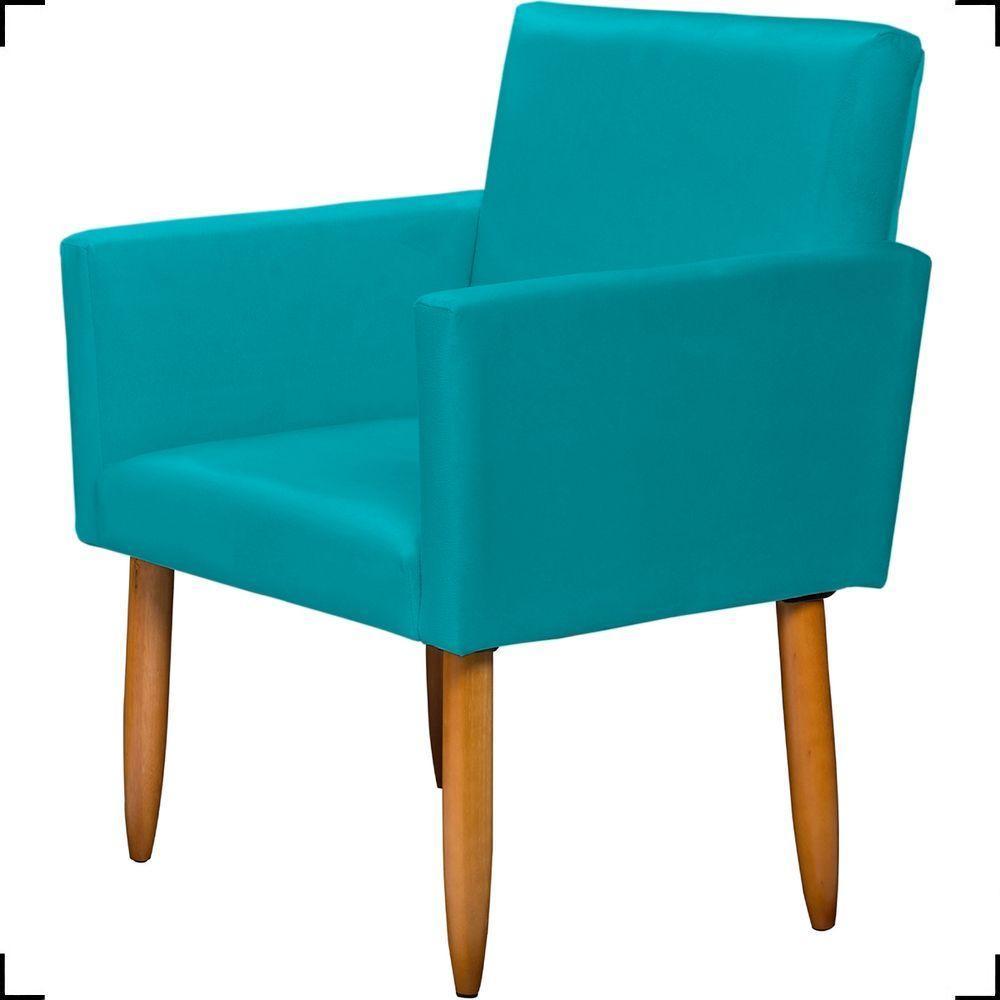 Poltrona Decorativa Para Sala Nina Suede Cores Pé Palito Castanho - Azul-turquesa, Suede - 2
