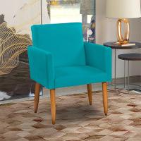 Poltrona Decorativa Para Sala Nina Suede Cores Pé Palito Castanho - Azul-turquesa, Suede - 4
