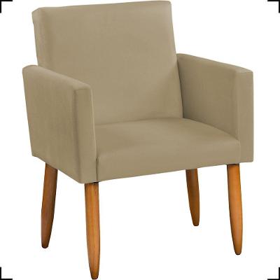 Poltrona Decorativa Nina Para Sala Suede Nude Pés Palito Castanho Clique & Decore