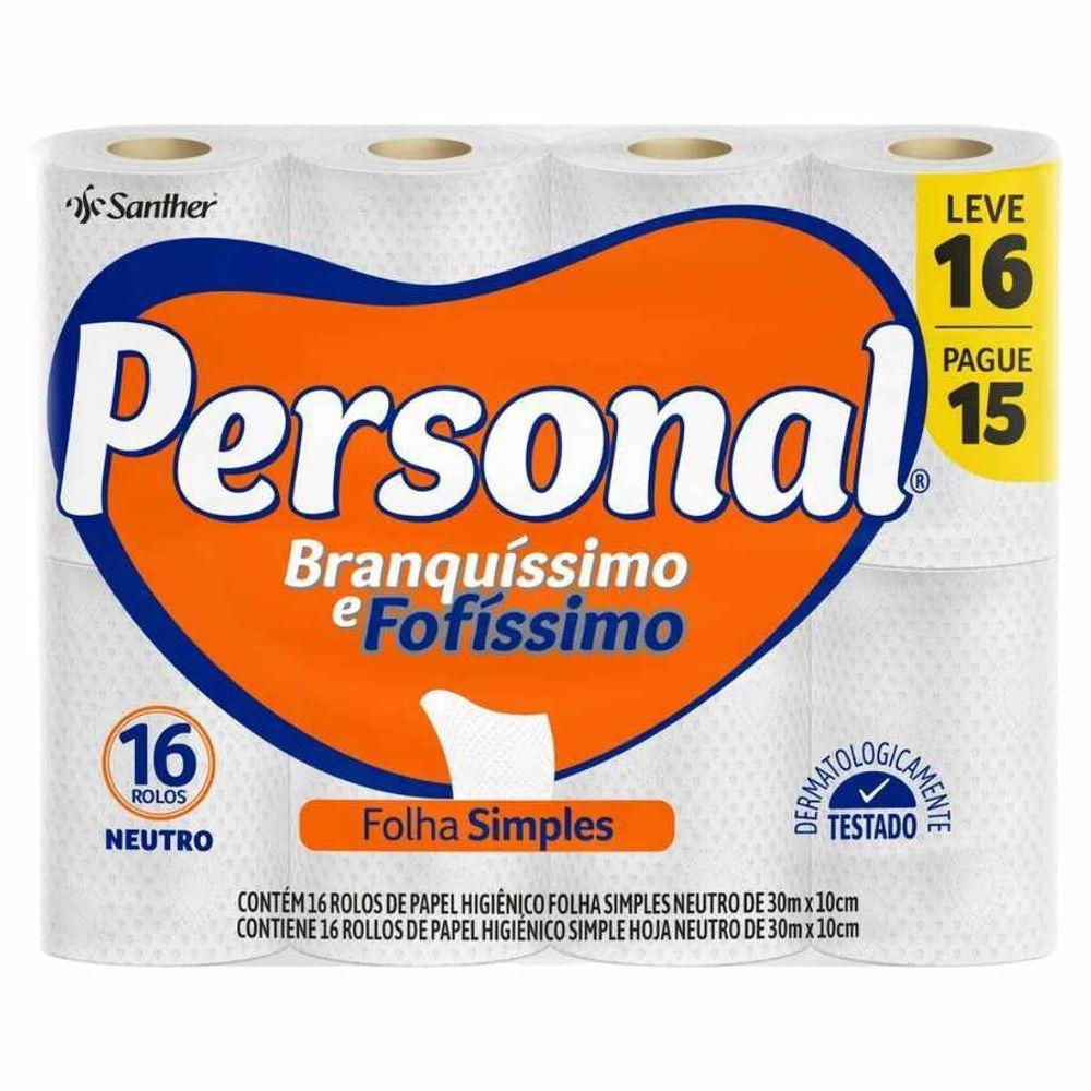 Papel Higiênico Personal Folha Simples 30m C/16 - 1