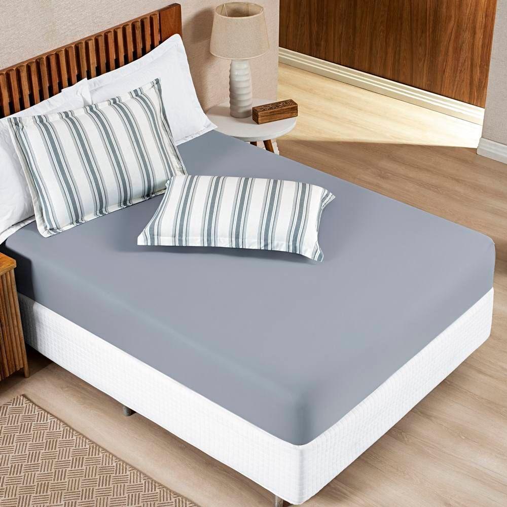 Jogo De Lençol Casal Padrão Marim Malha 100% Algodão 3 Peças - Cinza - 1