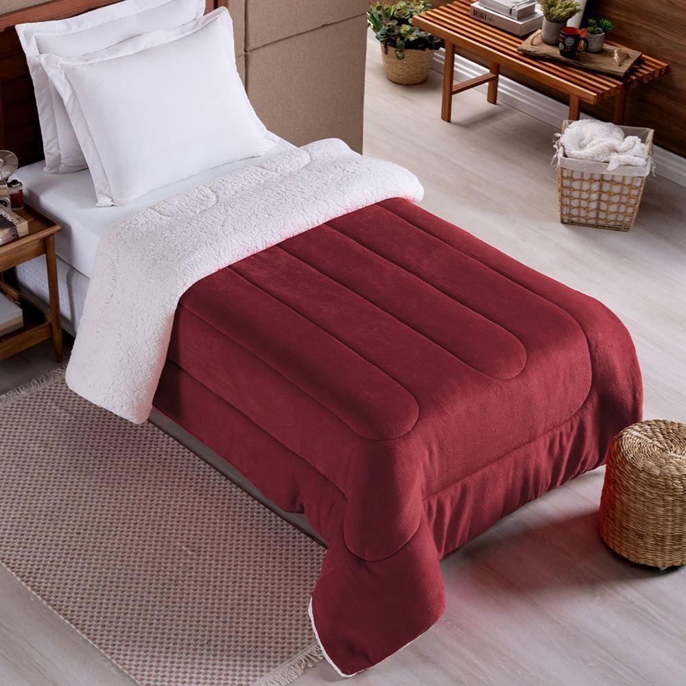 Edredom Solteiro Coberdrom Noruega Sherpa/mantinha 1 Peça - Vinho - 3
