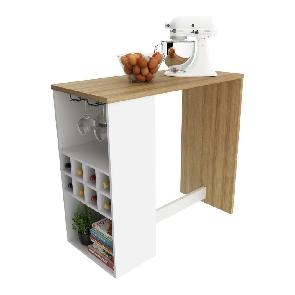 Bancada Para Cozinha 110cm Com Adega E Porta-taças Multimóveis Cr20342 Branco/amêndoa - 2