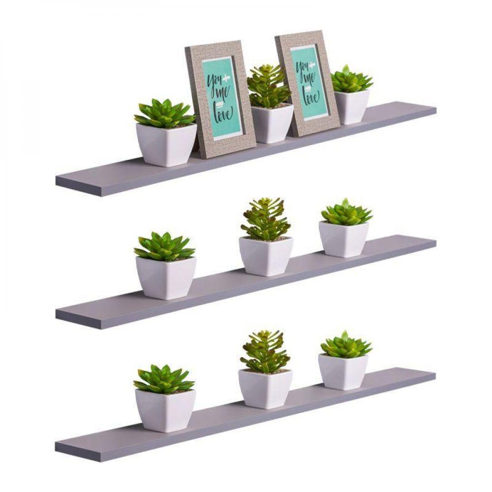 Kit 3 Prateleiras 100 X 20cm Cinza Claro Suporte Invisível - 1