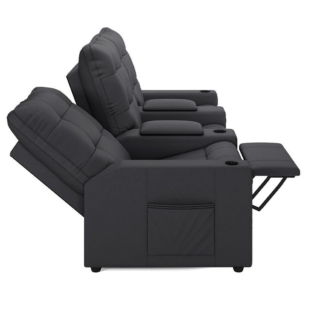 Poltrona Reclinável Para Cinema Parma 3 Lugares Baú Usb Veludo Fh1 - D\'rossi Cor Preto - 2