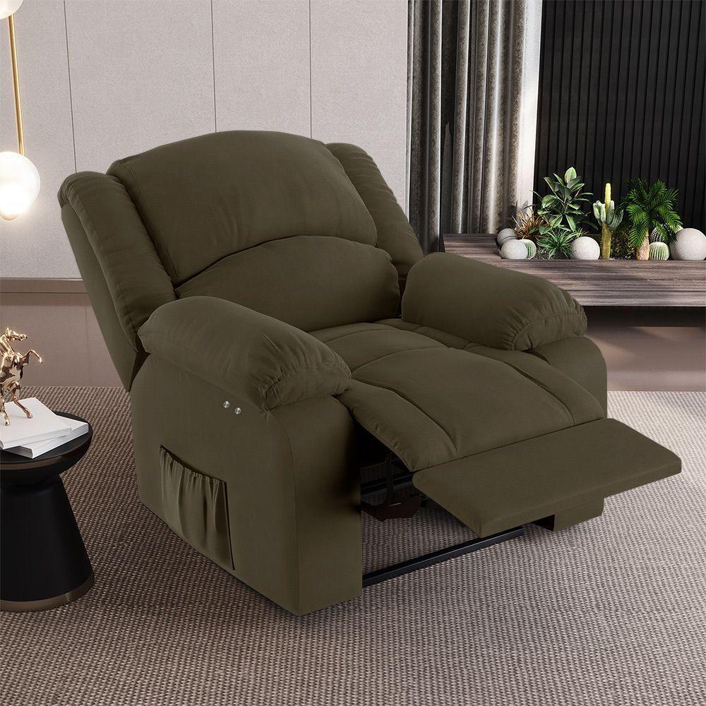 Poltrona Do Papai Reclinável Melim Power Touch Massagem Veludo Fh1 - D\'rossi Cor Marrom - 8