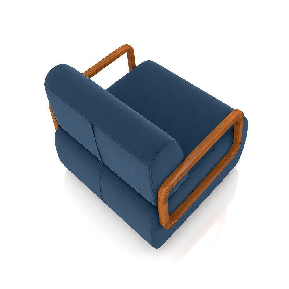 Poltrona Sala De Estar Braço De Madeira Hellen Veludo K01 - D\'rossi Cor Azul Marinho - 2