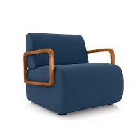 Poltrona Sala De Estar Braço De Madeira Hellen Veludo K01 - D\'rossi Cor Azul Marinho - 1