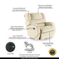 Poltrona Do Papai Reclinável Napoli Glider Giratória Usb Pu Fh1 - D\'rossi Cor Bege - 6