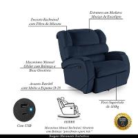Poltrona Do Papai Reclinável Napoli Glider Giratória Usb Pu Azul Fh1 - D\'rossi - 6