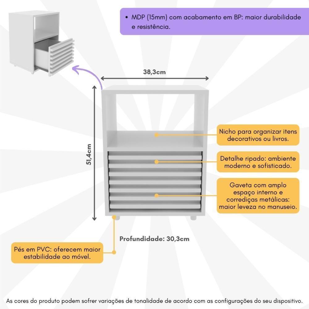 Mesa De Cabeceira 38,3cm Com 1 Gaveta Ripada Multimóveis Cr35246 Branco - 6