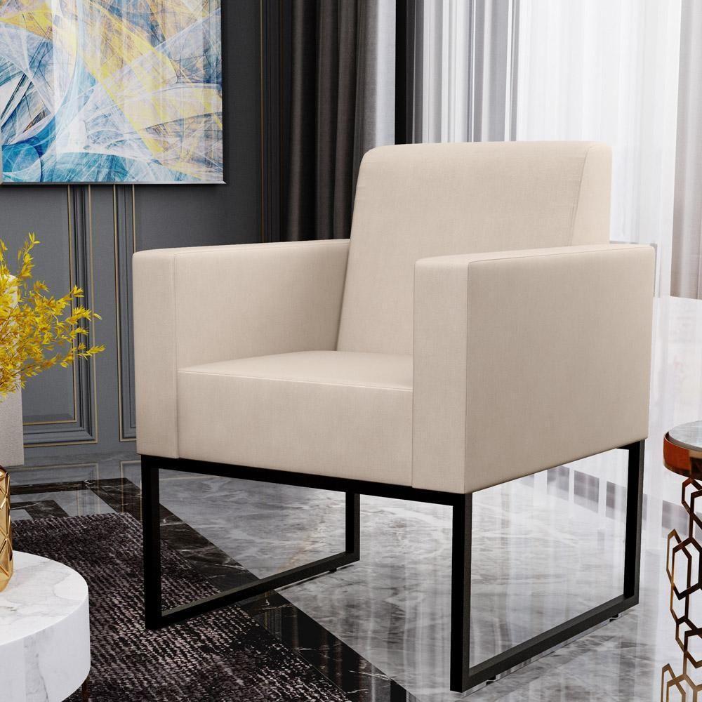 Poltrona Decorativa Para Sala De Estar Recepção Base Fixa De Metal Helô L02 Suede Bege - 9