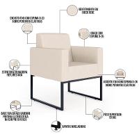 Poltrona Decorativa Para Sala De Estar Recepção Base Fixa De Metal Helô L02 Suede Bege - 7