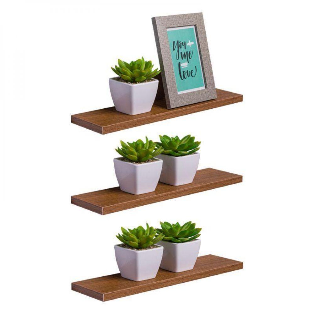 Kit 3 Prateleiras 60 X 10cm Freijó Suporte Invisível - 1