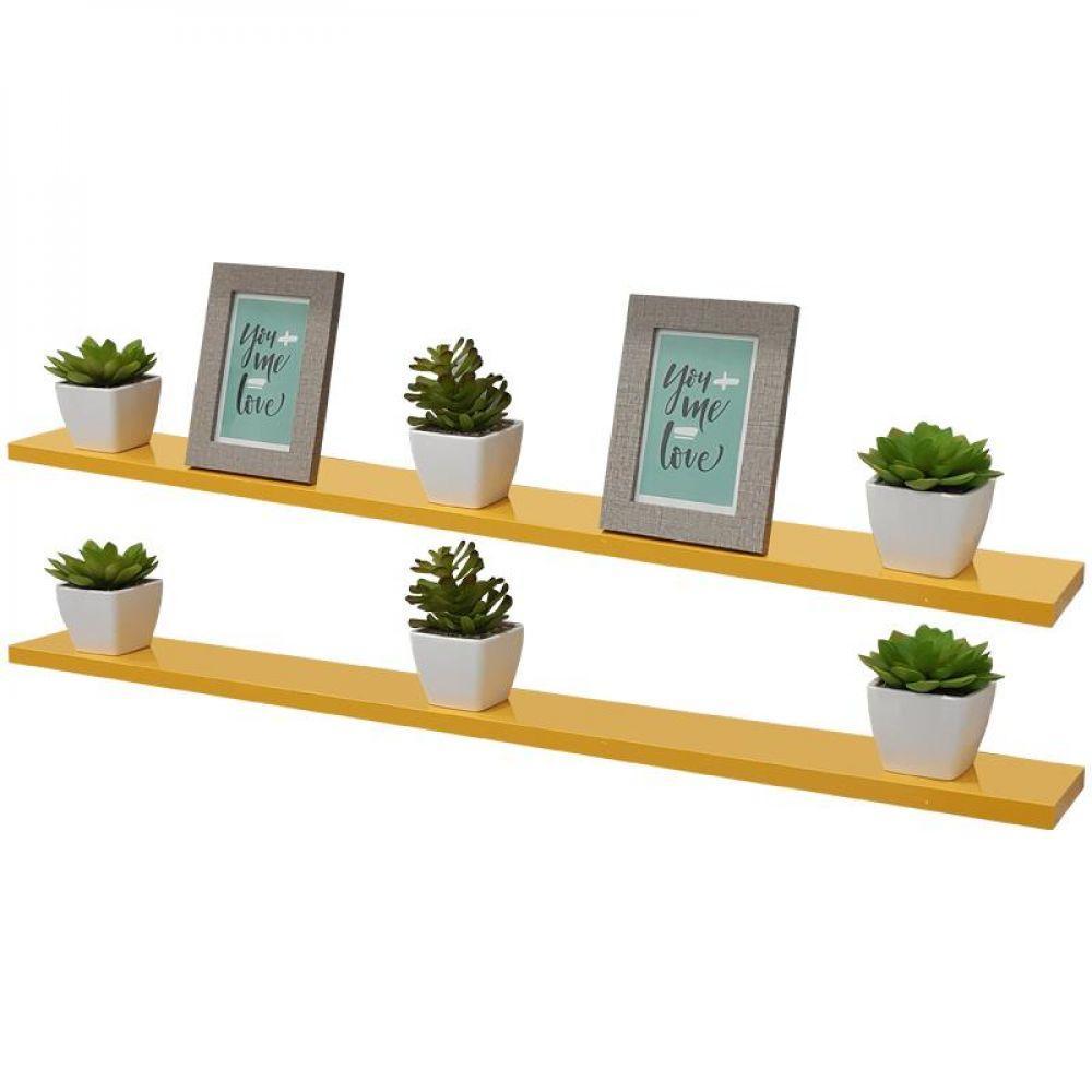 Kit 2 Prateleiras 100 X 10cm Amarela Suporte Invisível - 2