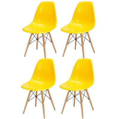 Kit 04 Cadeiras Decorativas Eiffel Charles Eames F03 Amarelo Com Pés De Madeira - Lyam Decor