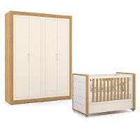 Berço Americano Com Capitonê New Boucle E Guarda Roupa Tutto New 4 Portas Freijó Off White - Matic - 1