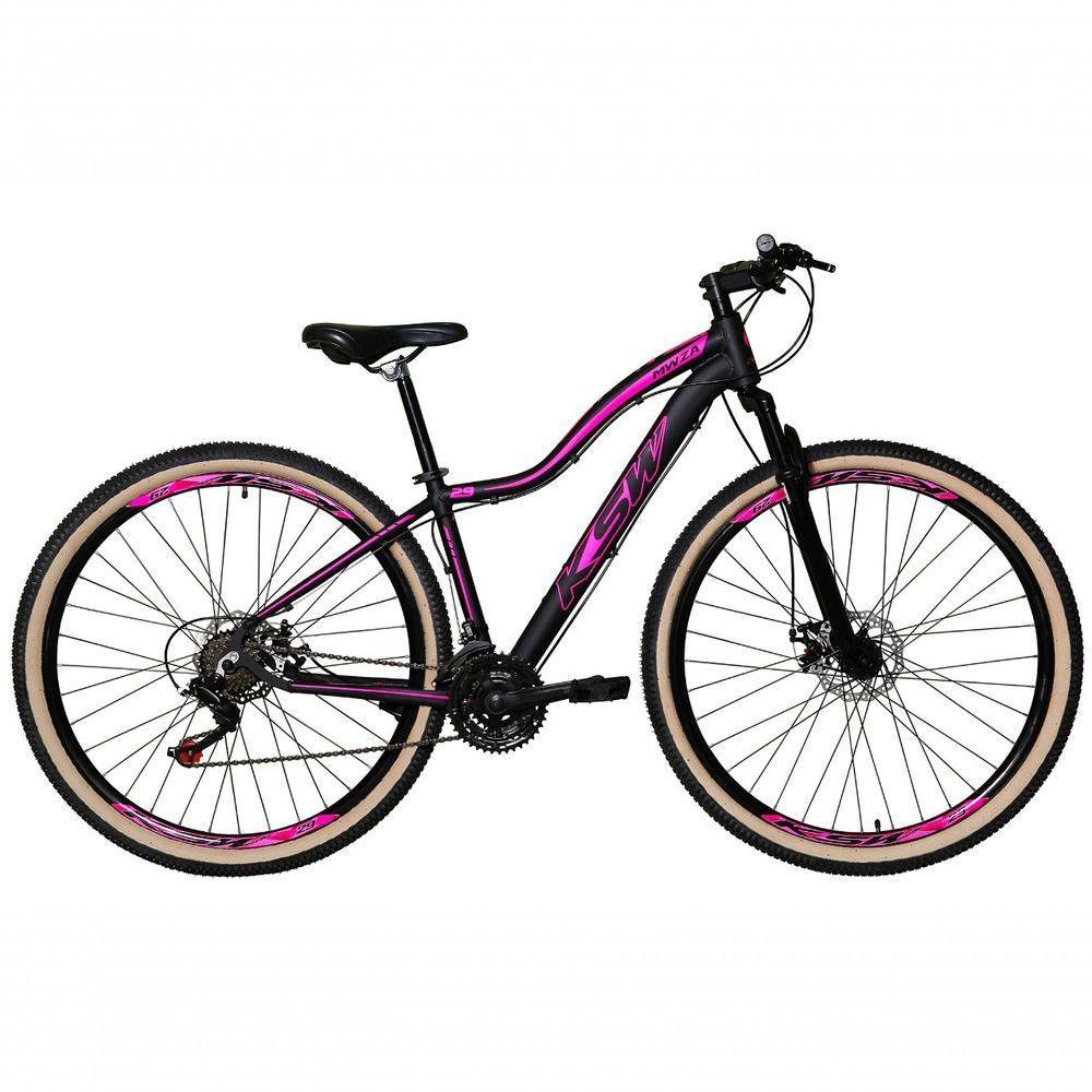 Bicicleta Feminina Aro 29 Ksw Mwza 24v Freio Disco Garfo Suspensão Mtb 29 Alumínio Pneu Faixa Bege - Preto-rosa Tam.15 - 1