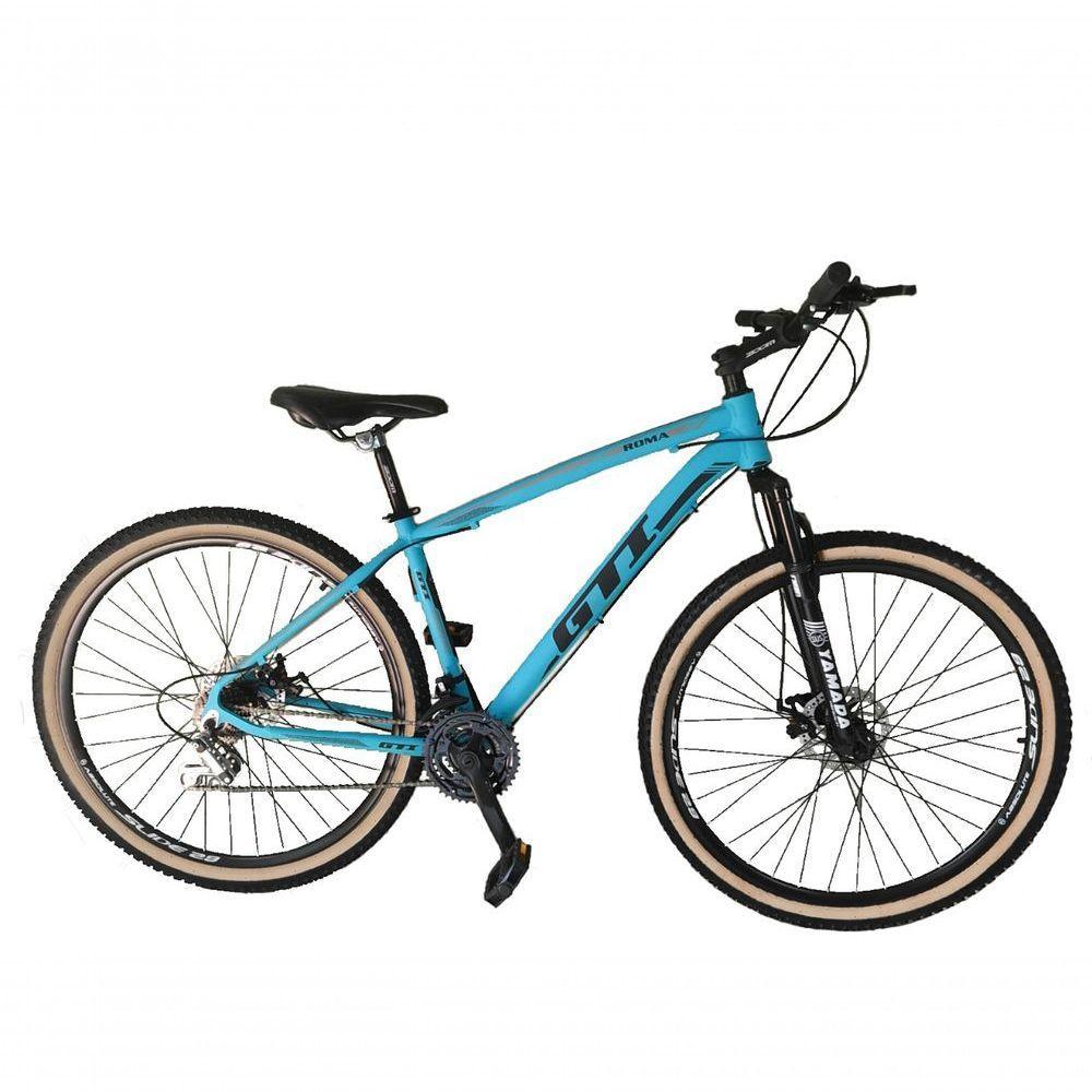 Bicicleta Aro 29 Gti Roma Alumínio 21v Freio A Disco Garfo Suspensão Pneu Faixa Bege - Azul Tam.17 - 1