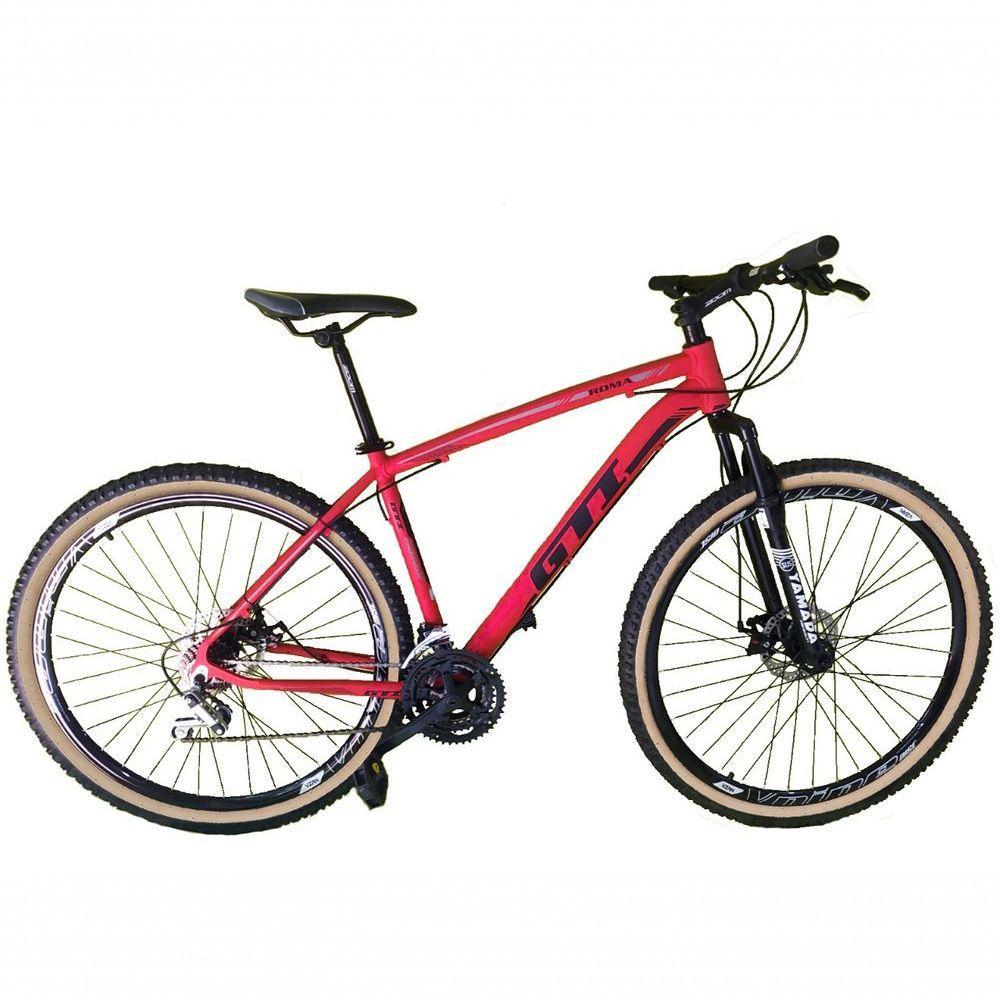 Bicicleta Aro 29 Gti Roma Alumínio 21v Freio A Disco Garfo Suspensão Pneu Faixa Bege - Vermelho Tam.19 - 1