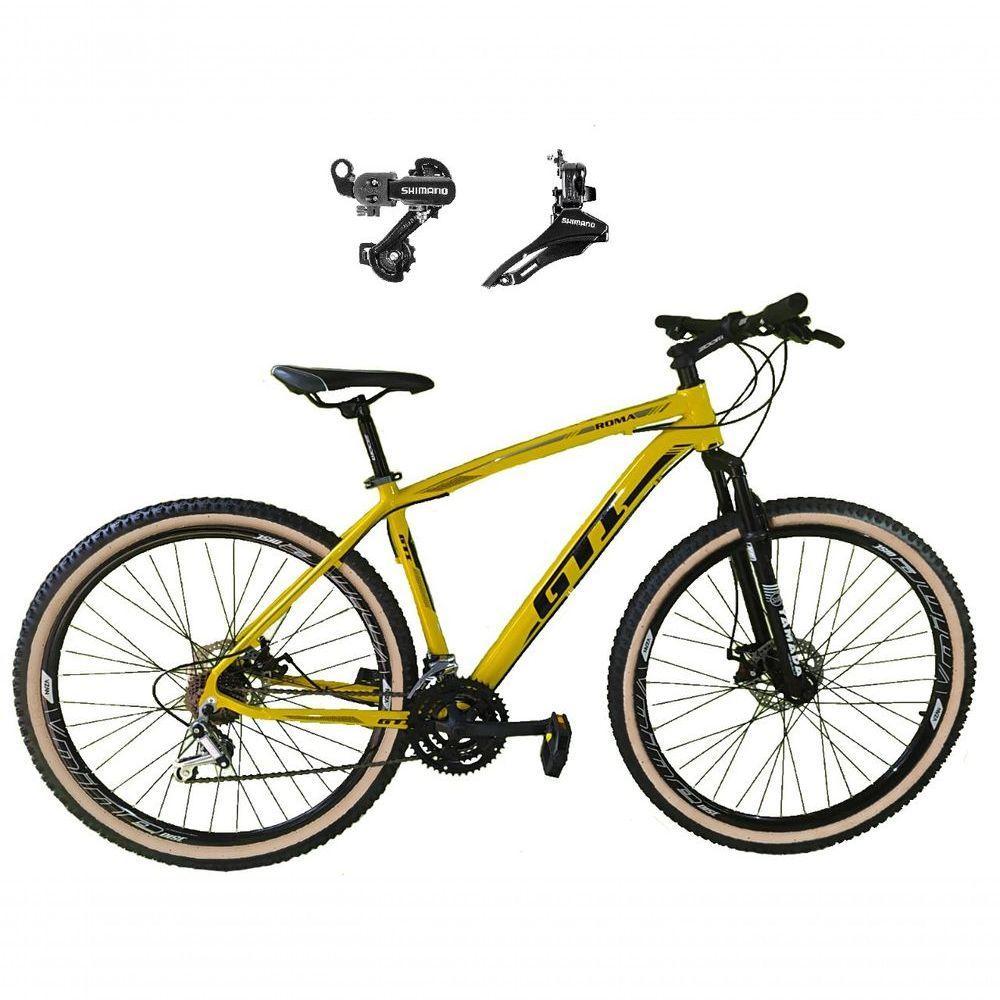 Bicicleta Aro 29 Gti Roma Alumínio 21v Câmbios Shimano Freio A Disco Com Pneu Faixa Bege - Amarelo Tam.19 - 1