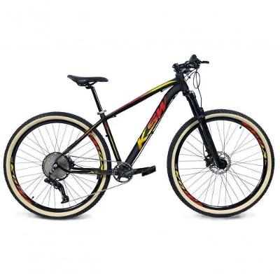 Bicicleta 29 Ksw Xlt 12v Freios Hidráulicos 1x12v Trava No Ombro Pneu Bege - Preto-vermelho-amarelo Tam.19
