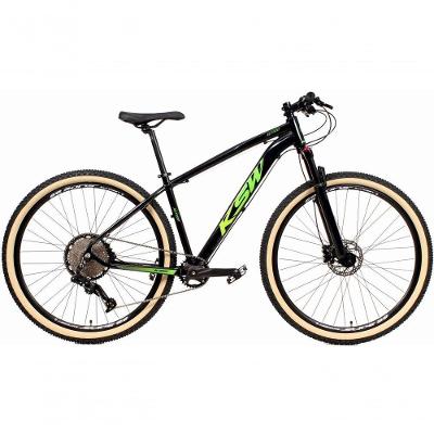 Bicicleta 29 Ksw Xlt 12v Freios Hidráulicos 1x12v Trava No Ombro Pneu Bege - Preto-verde Tam.15