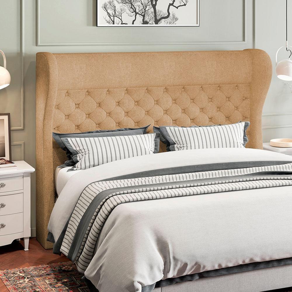 Kit Cabeceira Cama Box Casal 160cm Madrid Com Puff Recamier Santorini Bouclê Mostarda - 8