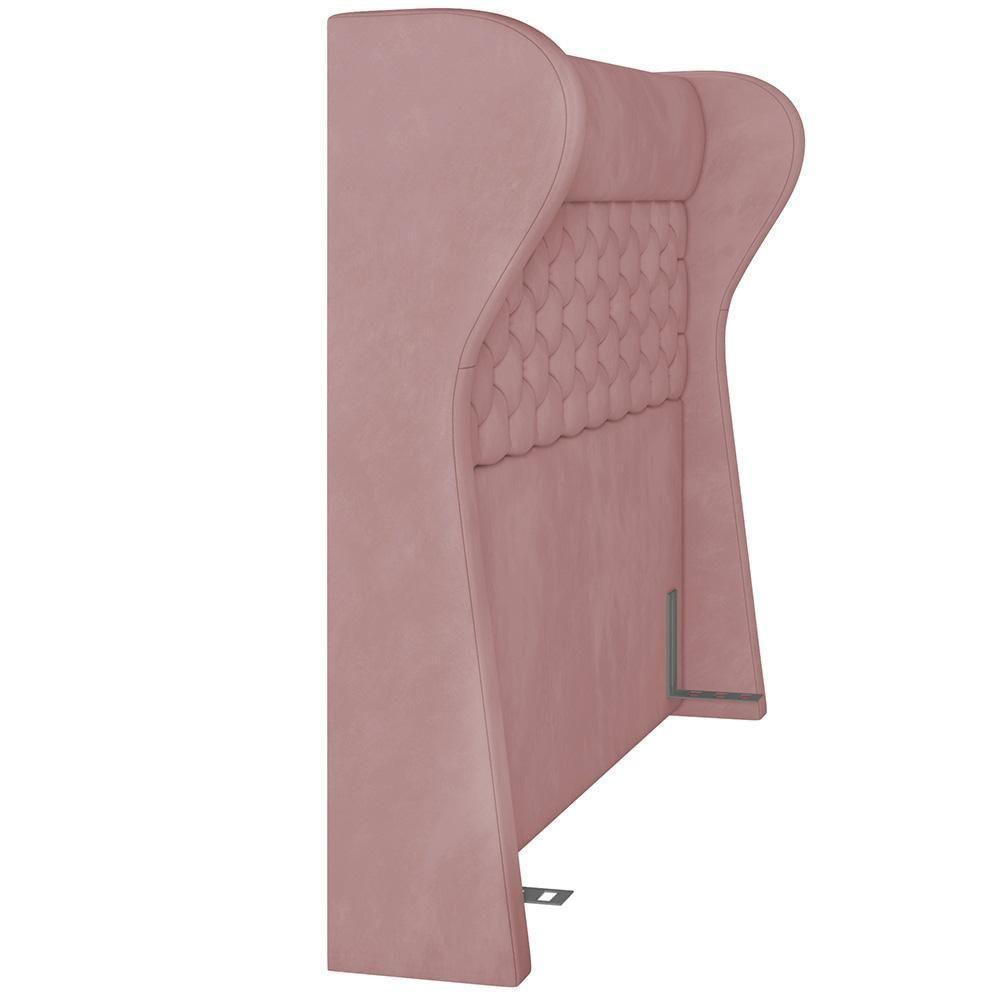 Kit Cabeceira Cama Box Casal 140cm Madrid Com Puff Recamier Santorini Veludo Rosê - 2
