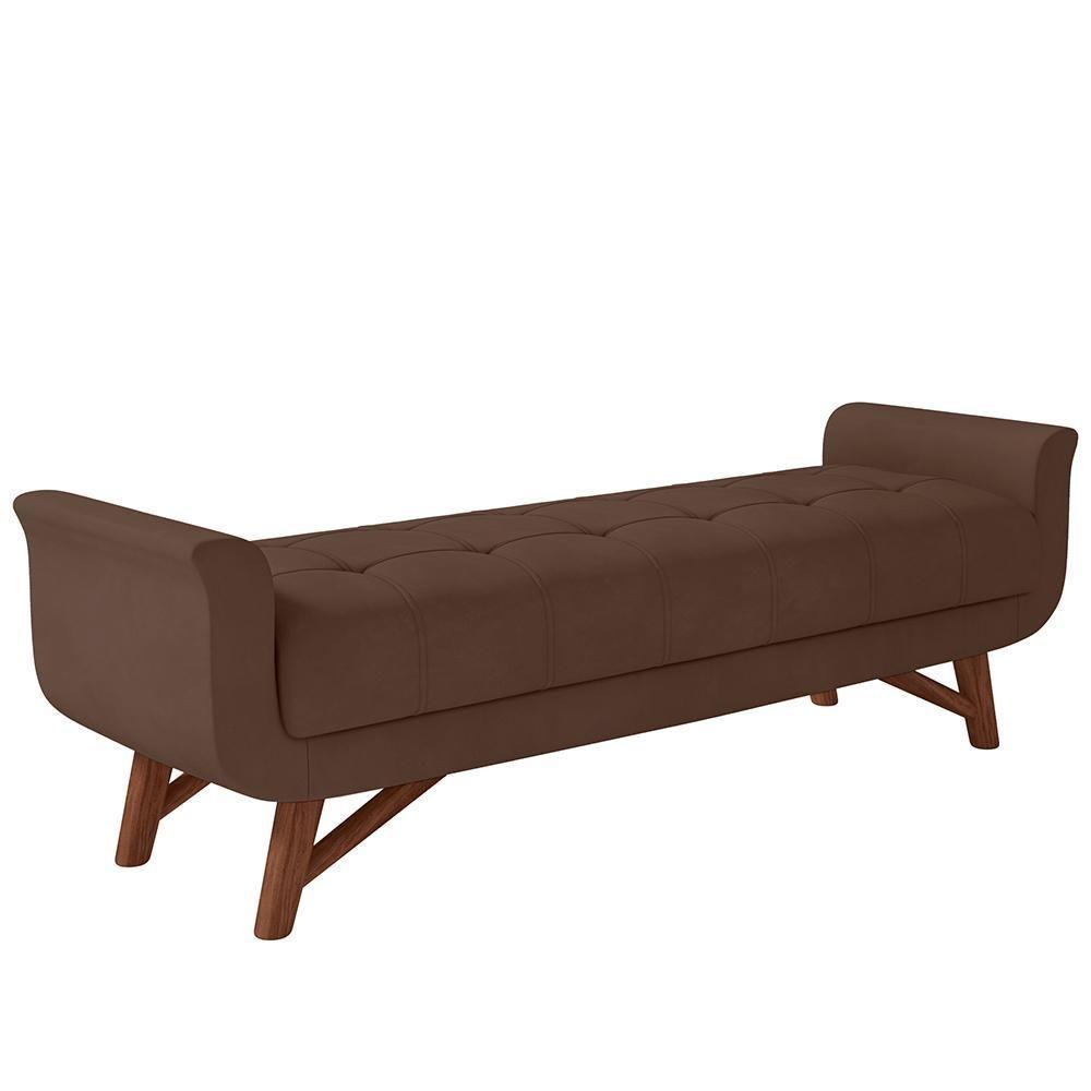 Puff Recamier Decorativo Com Pés Em Madeira 140cm Itália Veludo Marrom - 1