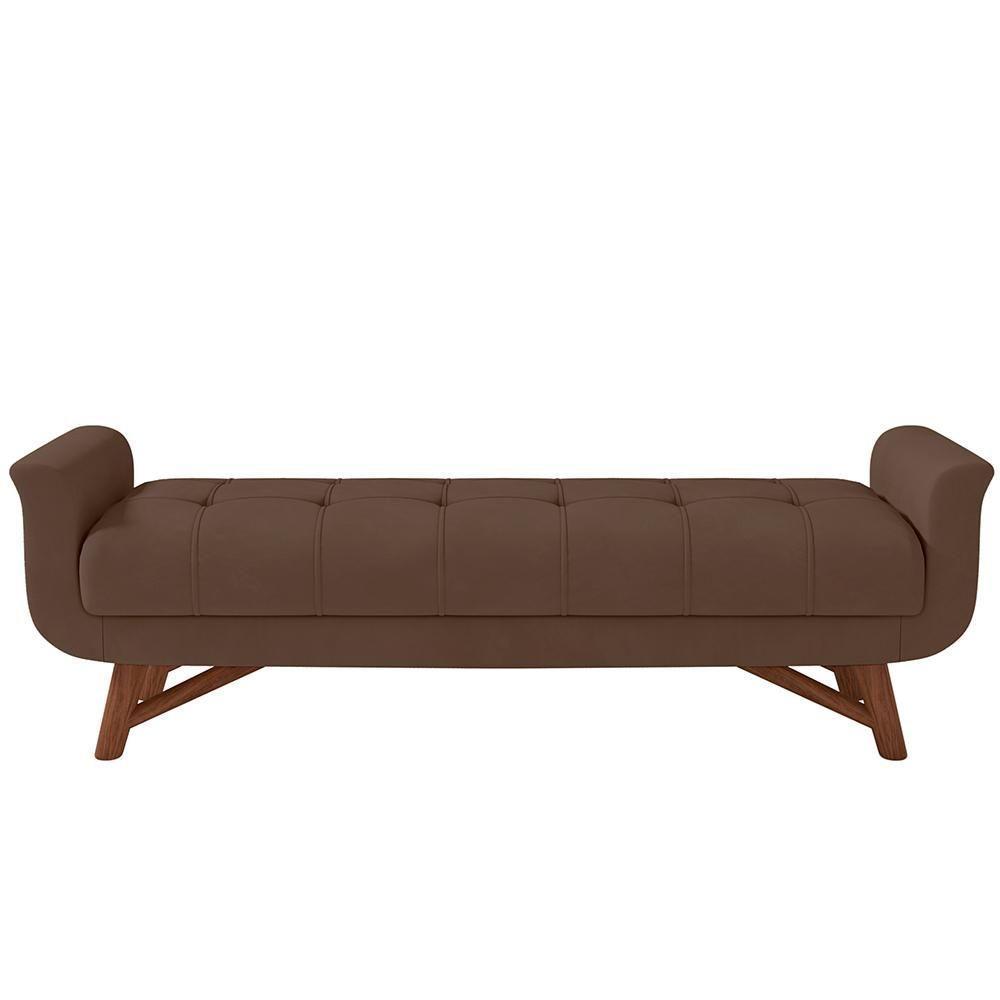 Puff Recamier Decorativo Com Pés Em Madeira 140cm Itália Veludo Marrom - 4