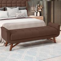 Puff Recamier Decorativo Com Pés Em Madeira 140cm Itália Veludo Marrom - 5