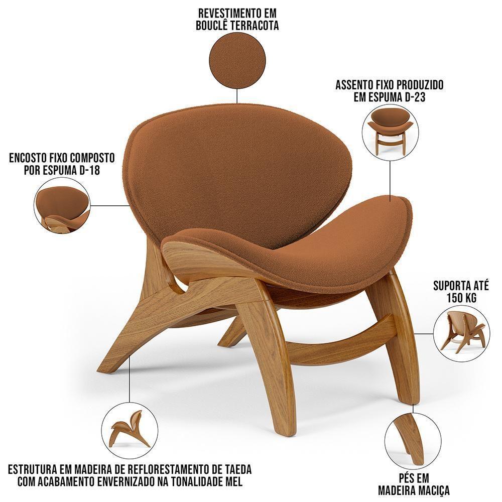 Kit 4 Poltronas Decorativa Orgânica Sala Living Kadosh L02 Bouclê Terracota - 7