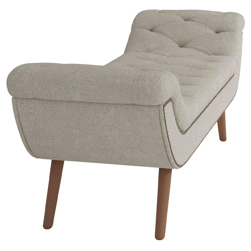 Kit Cabeceira Cama Box Casal 195cm Madrid Com Puff Recamier Santorini Bouclê Creme - 5