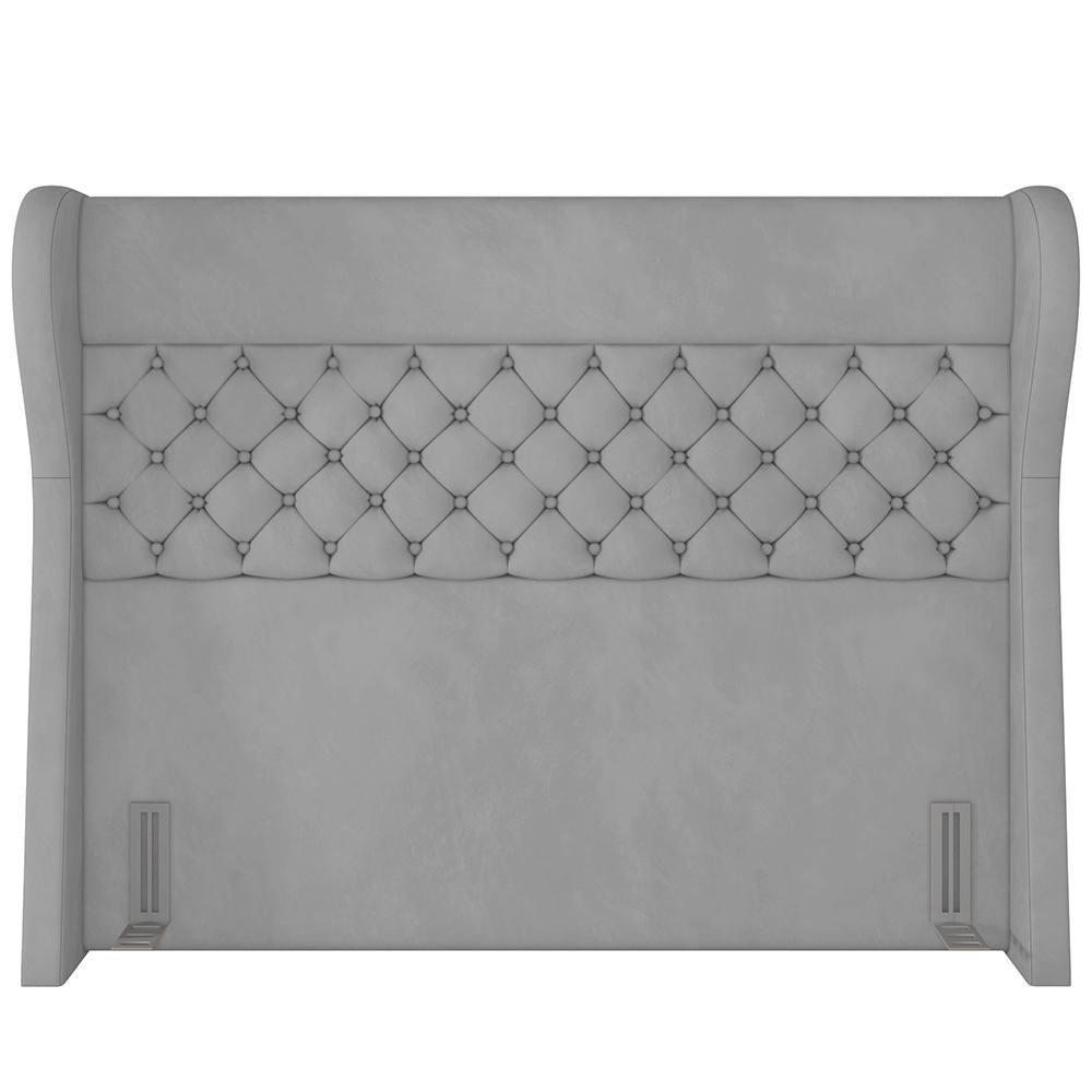 Kit Cabeceira Cama Box Casal 160cm Madrid Com Puff Recamier Santorini Veludo Cinza - 3