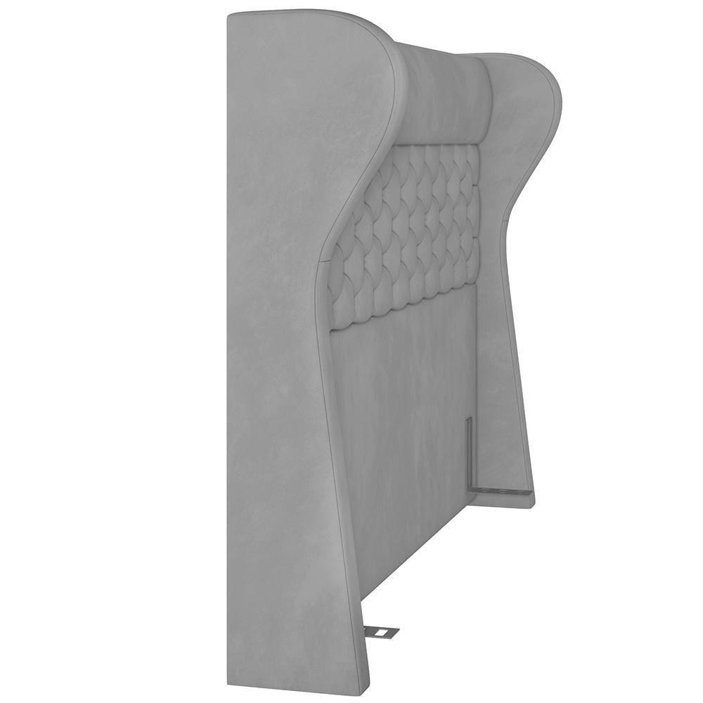 Kit Cabeceira Cama Box Casal 160cm Madrid Com Puff Recamier Santorini Veludo Cinza - 6
