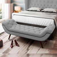 Kit Cabeceira Cama Box Casal 160cm Madrid Com Puff Recamier Santorini Veludo Cinza