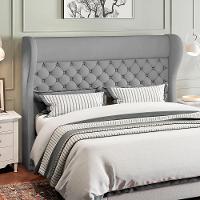 Kit Cabeceira Cama Box Casal 160cm Madrid Com Puff Recamier Santorini Veludo Cinza - 5