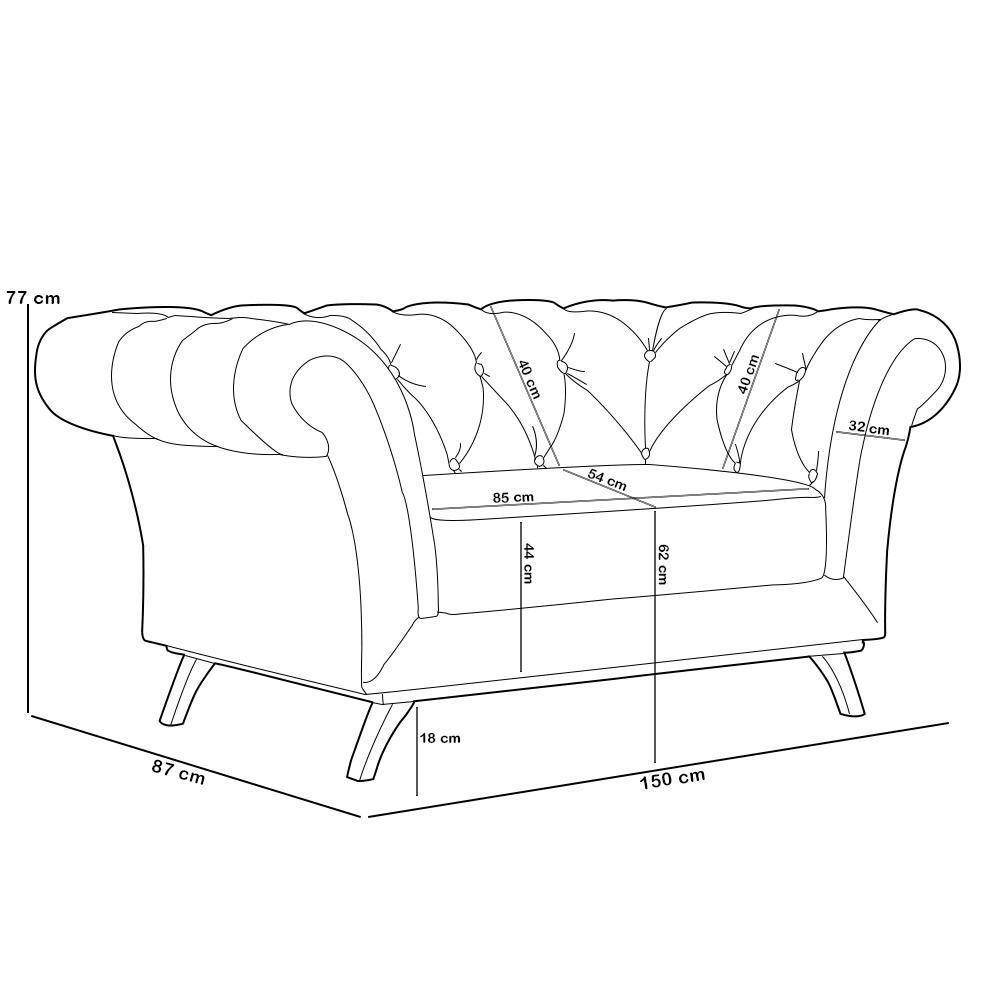 Sofá 2 Lugares Império 150cm D02 Couríssimo Whisky B-90 - 4