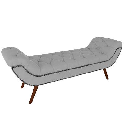 Puff Recamier Decorativo Com Tachas 140cm Santorini Veludo Cinza
