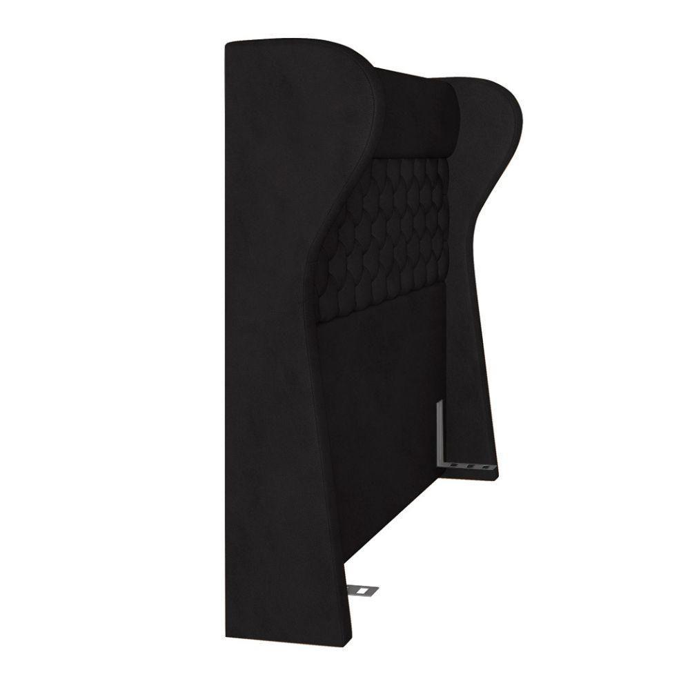 Kit Cabeceira Cama Box Casal 160cm Madrid Com Puff Recamier Santorini Couríssimo Preto - 2
