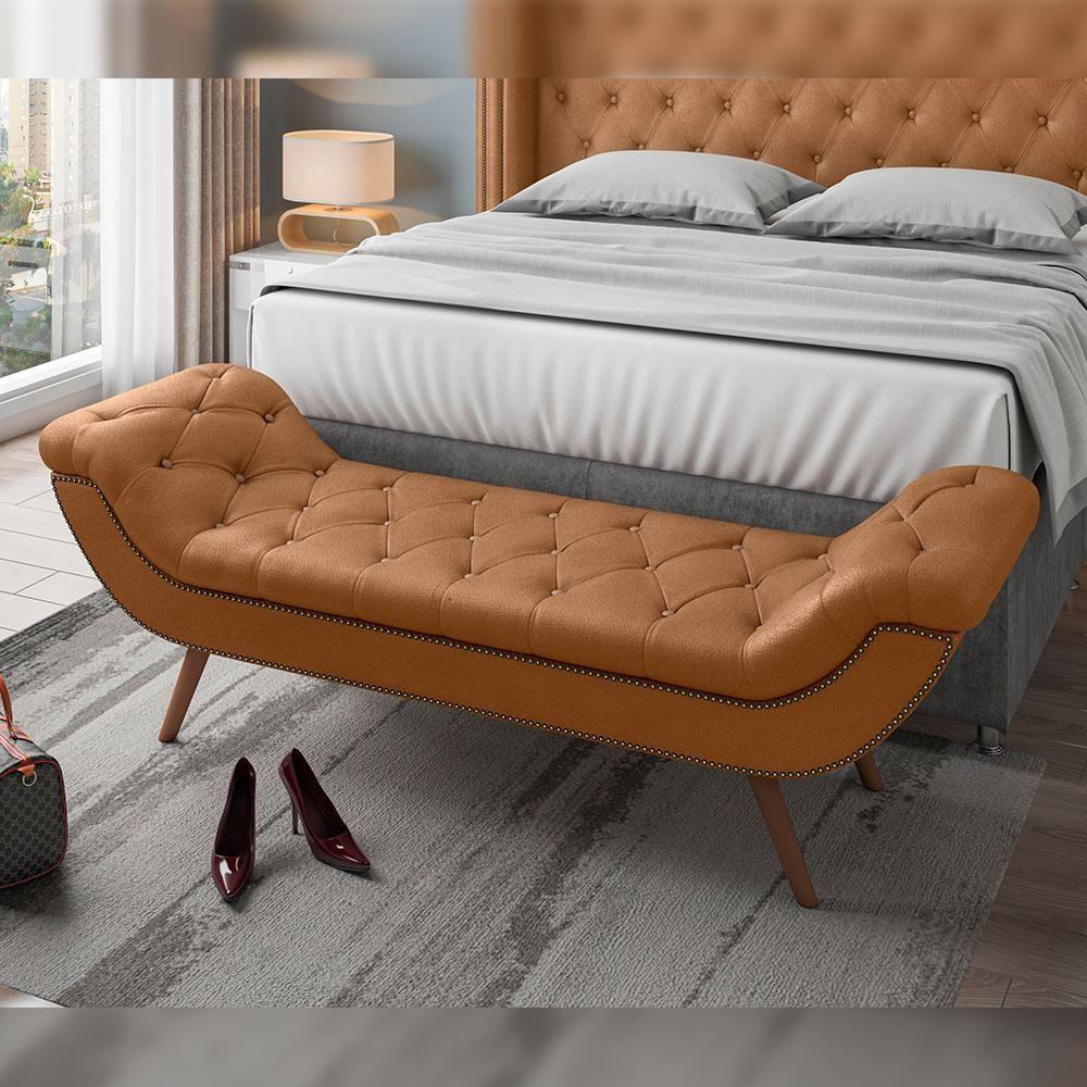 Kit Cabeceira Cama Box Casal 195cm Madrid Com Puff Recamier Santorini Couríssimo Whisky - 6