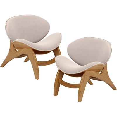 Kit 2 Poltronas Decorativa Orgânica Sala Living Kadosh L02 Suede Bege