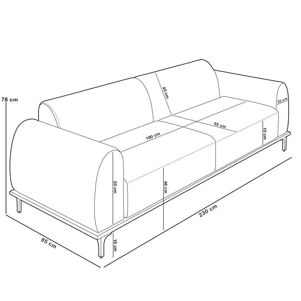Sofá 3 Lugares Kiev 230cm D02 Base Castanho Pés D'ouro Couríssimo Whisky B-90 - 4